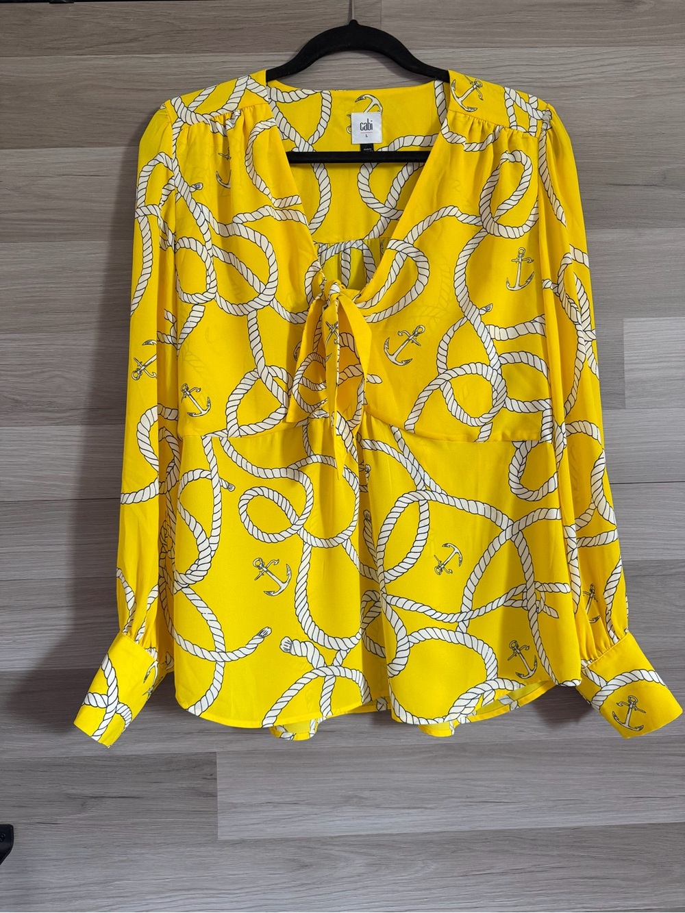 CAbi Yellow Nautical Rope Tie-Front Blouse Size L